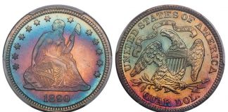 Collection Rarities Anchor Legend’s Regency Auction XXIV Lot 26. 25C 1890 PR68 CAC from the Bubbabells Collection