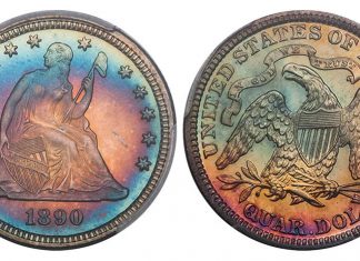 Collection Rarities Anchor Legend’s Regency Auction XXIV Lot 26. 25C 1890 PR68 CAC from the Bubbabells Collection