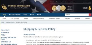 US Mint Changes Return Policy on Collector Products US Mint return policy page