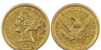 NGC Certifies Fourth Known 1854-S $5 Liberty Head Half Eagle 1854-S $5 Liberty Head Half Eagle