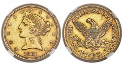 1861-D Half Eagle, Choice AU