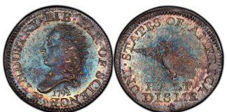 Rittenhouse 1792 Half Disme, 1861-P Paquet $20 at 2018 World’s Fair of Money 1792 half disme Rittenhouse PCGS MS-68 (1)