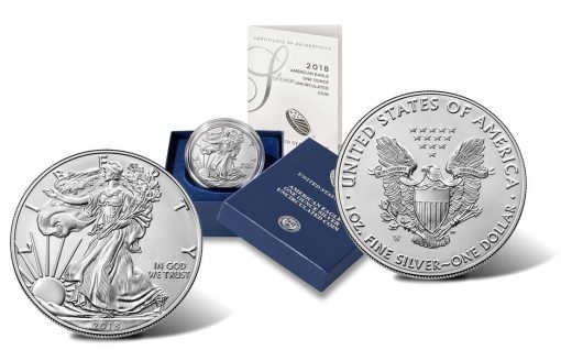 2018-W Uncirculated American Silver Eagle - Images of Obverse, Case and Reverse