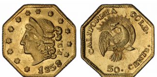 Recovered SS Central America Treasure Includes Prooflike Fractional Gold Coins 1853 50c BG302 Peacock PCGS MS64