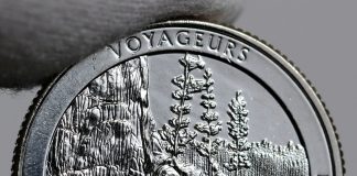 US Mint Sales: Voyageurs Quarters and 5 Oz. Coin Debut Photo of 2018-D Uncirculated Voyageurs National Park Quarter - Reverse,a