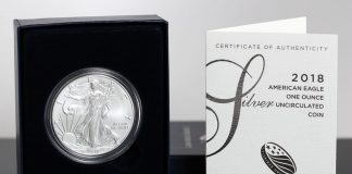 US Mint Sales: 2018 Uncirculated Silver Eagle Best Weekly Seller Photo of 2018-W Uncirculated American Silver Eagle, Case and Cert