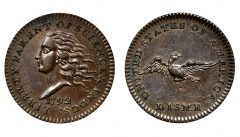 1792 Disme. Judd-10. Rarity-6+. Copper. AU58+ BN (PCGS)