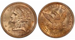 1857-S $5 PCGS MS66