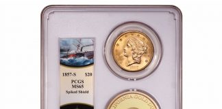 SS Central America Treasure Selling Quickly SS Central America coin with gold dust - obverse