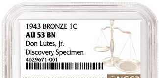 NGC Certifies Lutes Discovered 1943 Bronze Cent 1943 Bronze 1C NGC Au 53 BN Don Lutes Jr. Discovery Specimen - Obverse