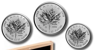Fractional Coin Set for 30th Anniversary of Platinum Maple Leaf 30th Anniversary Platinum Maple Leaf Fractional Set and Packaging