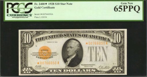 1928 $10 Gold Certificate Star Note
