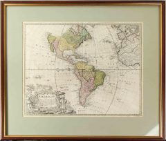 Hand-colored 1746 map of the Americas