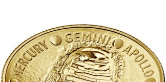 2019 Apollo 11 50th Anniversary Commemorative Coin Images 2019-W Proof Apollo 11 50th Anniversary $5 Gold Coin - Obverse Angle