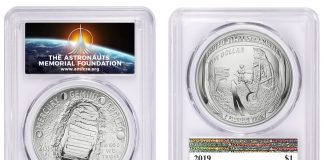 PCGS Partners With AMF For Special Labels On Apollo 11 Commemorative Coins 2019 Apollo 11 Label First Strike