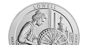 Lowell Quarter Launch Ceremony Highlights 2019-P Lowell National Historical Park Five Ounce Silver Uncirculated Coin - Reverse