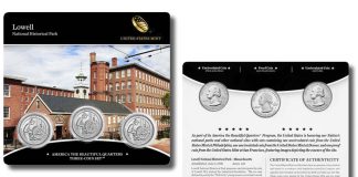 Lowell Quarters for Massachusetts in Three-Coin Set Lowell National Historical Park Quarter Three-Coin Set