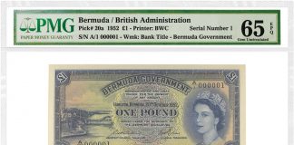 PMG Certifies Rare British Commonwealth Banknotes From Ibrahim Salem Collection 1952 Bermuda £1 British Admin SN000001