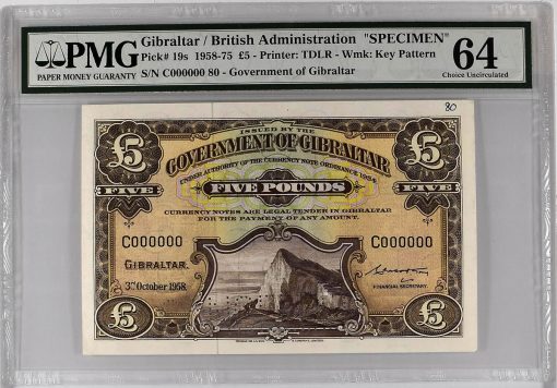 Gibraltar 1958-75 Five Pound Specimen