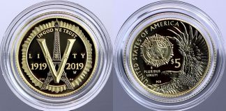 US Mint Sales: American Legion Coins Debut Photo of 2019-W $5 Proof American Legion 100th Anniversary Gold Coin