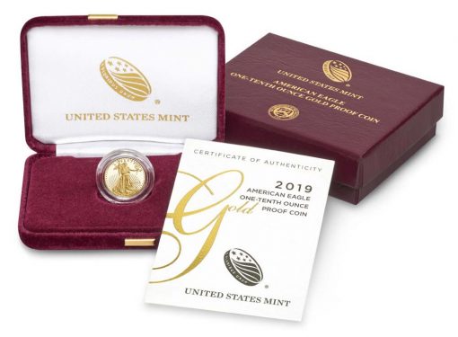 US Mint Image of 2019-W $50 Proof American Gold Eagle and Packaging