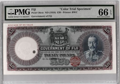 1934 Fiji £20 Color Trial Specimen