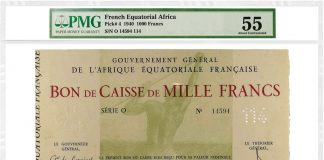 Spink’s April London Auction Features Muszynski and Dauer Collections of PMG-Graded Notes French Equatorial Africa 1940 1,000 Francs