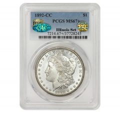 1892-CC Morgan Dollar, graded PCGS MS67+ CAC PQ