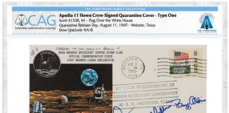 Apollo 11-Flown Medal, Graded by NGC and CAG, Highlights Third Armstrong Family Collection Sale 1969_Apollo_11_Flown_CrewSignedQuarantineCover