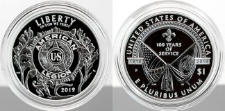 Last Chance at 2019 Commemorative Coins 2019-P Proof American Legion 100th Anniversary Silver Dollar - Obverse and Reverse