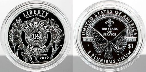 2019-P Proof American Legion 100th Anniversary Silver Dollar - Obverse and Reverse