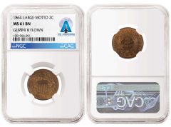 1864 Large Motto Two Cent Piece, flown on Gemini 8