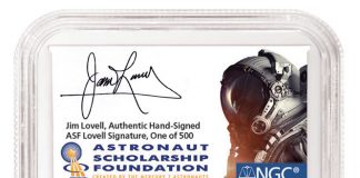 NGC Offers Labels Hand-Signed by Astronauts 2019-P Apollo11 Silver Dollar First Day of Issue PF 70 Ultra Cameo Jim Lovell Signature
