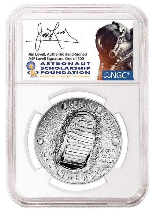 2019-P Apollo11 Silver Dollar First Day of Issue PF 70 Ultra Cameo Jim Lovell Signature
