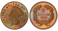 Lot 514. $3 1875 J-1436. PCGS PR65 RB CAC