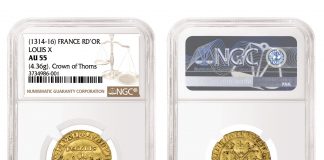 NGC-Graded 700-Old French Coin At August ANA Show 1314-16 France Royal d'Or Louis X Graded NGC AU 55