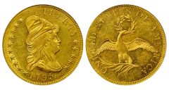 1795 Capped Bust Right Eagle. BD-3, Taraszka-3. Rarity-6. 9 Leaves. MS-63 (PCGS)