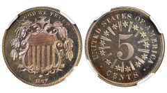 1867 Shield Nickel. Rays. NGC Proof-66 - Cameo