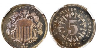 Stack’s Bowers To Offer Rare U.S. Proof Coinage at August 2019 ANA Auction 1867 Shield Nickel. Rays. NGC Proof-66 - Cameo