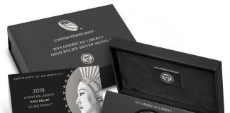 2019 American Liberty Gold Coin and Silver Medal Finishes and Mintages 2019-P American Liberty High Relief Silver Medal - Packaging