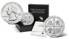 2019-P San Antonio Missions Five Ounce Silver Uncirculated Coin – Sides and Packaging
