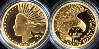 US Mint Sales: 2021 New Hampshire $1s Drop; 2019 Gold Liberty Sold Out 2019-W $100 American Liberty 1 oz. Gold Coin