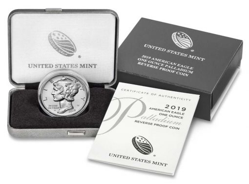 2019-W $25 Reverse Proof American Palladium Eagle - Coin, Case and Cert
