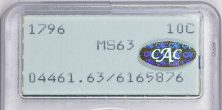 GreatCollections to Offer Ultimate Collection of Rattlers and Old Holders 1796 Draped Bust Dime PCGS MS-63 (CAC Gold Label) OGH (1st Gen)