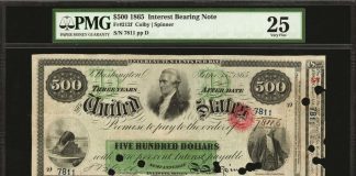 Stack’s Bowers November 2019 Baltimore Currency Auction Highlights Fr. 212f. 1865 $500 Interest Bearing Note. PMG Very Fine 25