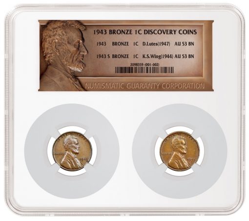Lutes and Wing 1943 Bronze Lincoln Cents in NGC Holder (obverses)