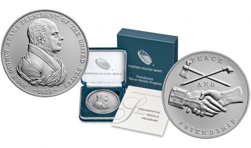 U.S. Mint product images for the John Quincy Adams Presidential Silver Medal