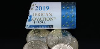 2019-S Reverse Proof New Jersey American Innovation Dollar Release Roll of Opened 2019-P American Innovation Dollars for New Jersey