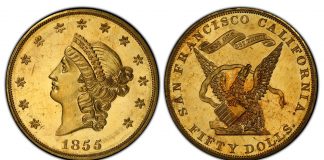 1855 Proof Kellogg Gold Coin Sold For Record $1 Million 1855 Kellogg $50 PCGS PR64 Cameo