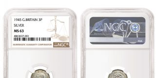 NGC-Certified 1945 Silver Threepence Sells for £62,000, Doubling its Estimate 1945 Silver Threepence, graded NGC MS 63